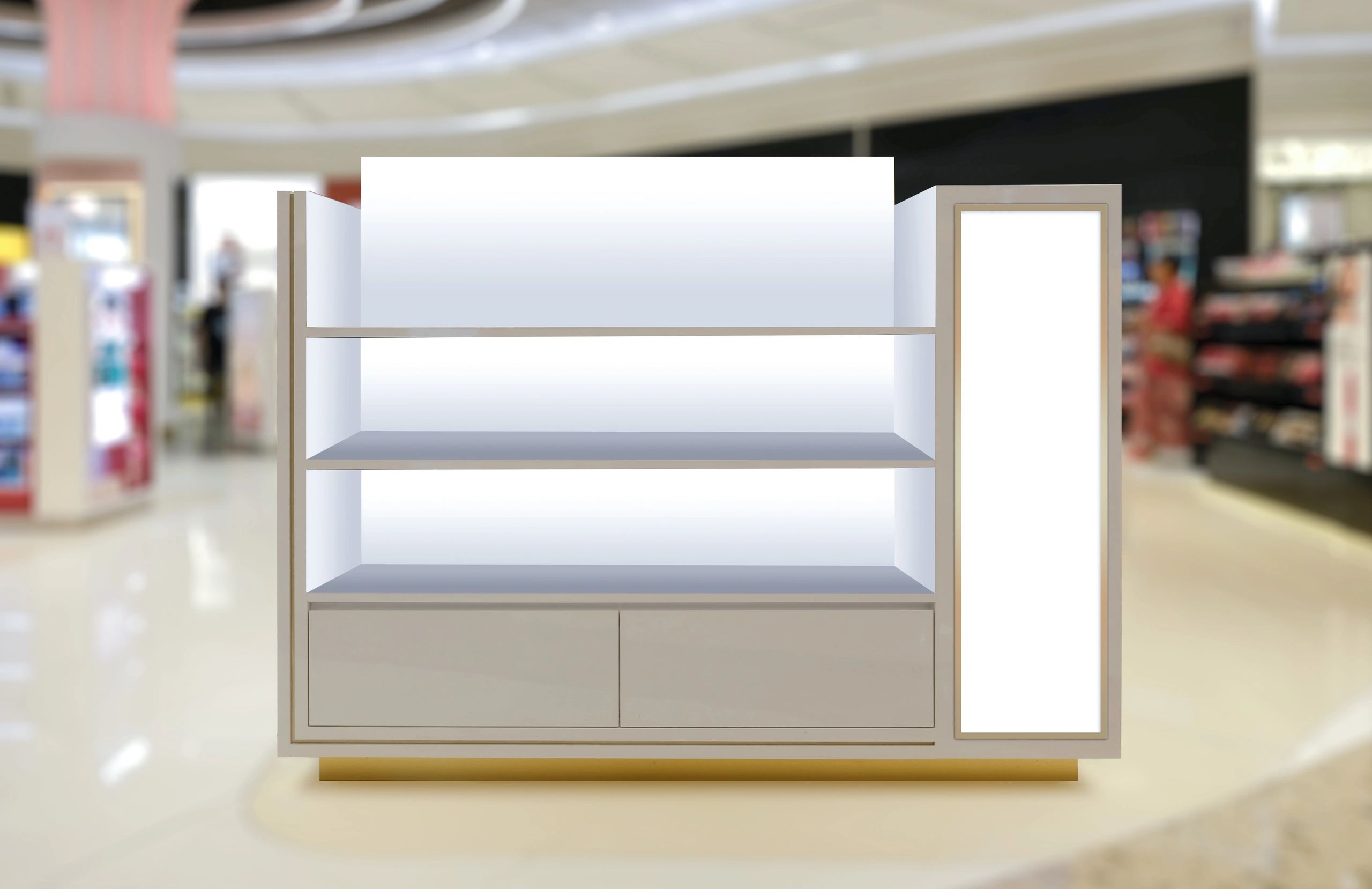 Retail display area with blank illuminated poster signage
