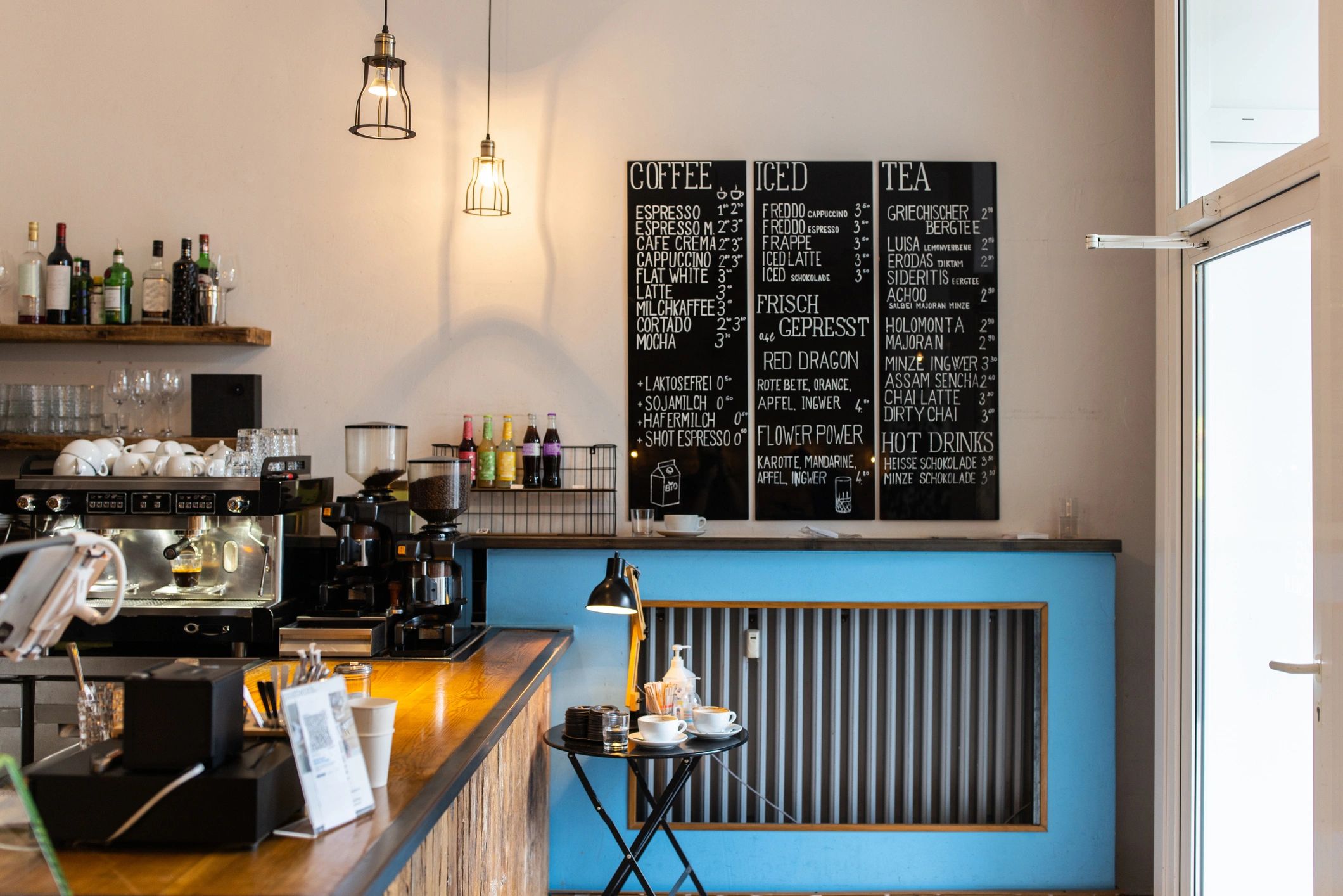Coffee shop interior with menu display