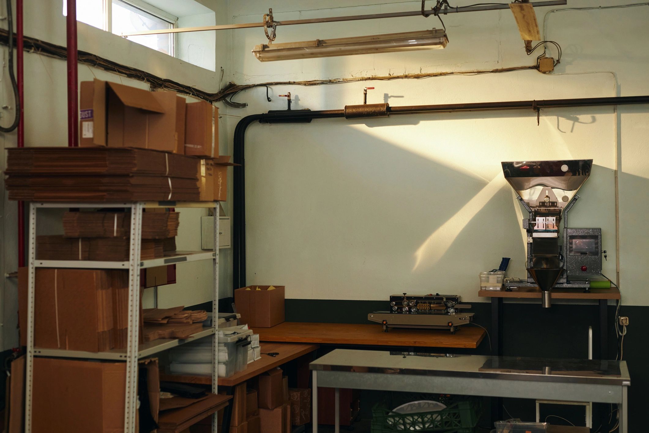 Organized production workspace representing commercial print fulfillment